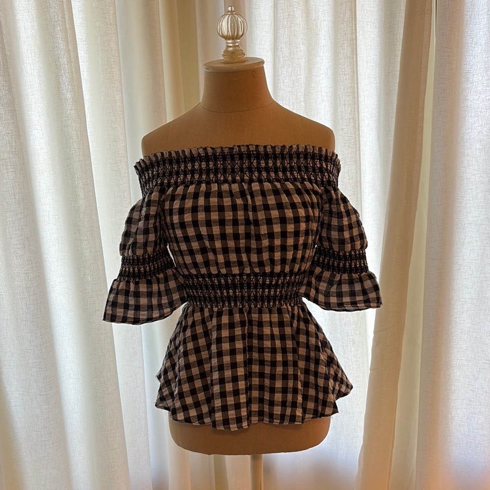 Off-Shoulder Black and White Gingham Top